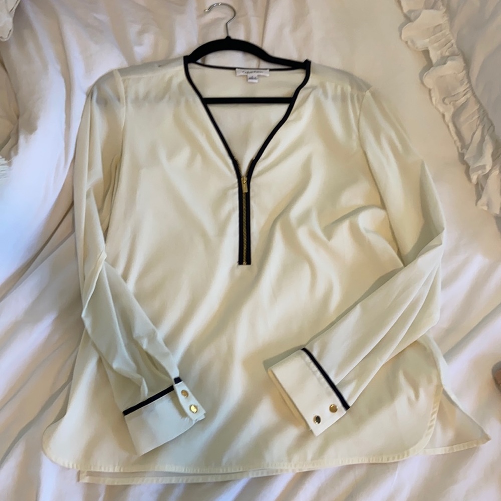 Calvin Klein zip up white blouse